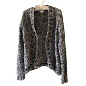 Christopher & Banks Black and White Knit Open-Front Cardigan